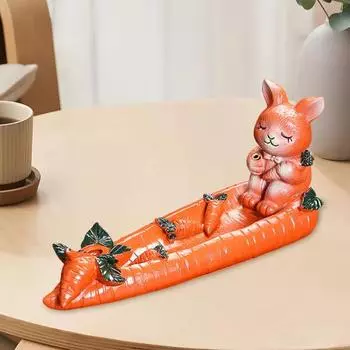 Yousheng Rabbit Backflow Курильница для благовоний, держатель для благовоний из смолы, настольный курильница для благовоний в виде кролика-морковки для домашнего пасхального декора, снятия беспокойства оранжевый