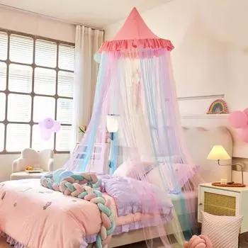Yousheng Rainbow Bed Canopy для девочек Dreamy Kids Princess Dome Bed Tent Дышащая москитная сетка Декоративная детская кроватка-палатка для девочек фиолетовый