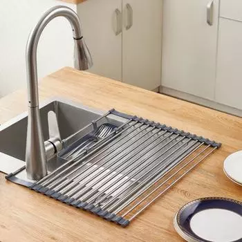 Yousheng Расширяемая рулонная сушилка для посуды Прочная несущая нержавеющая сушилка для посуды с регулируемой длиной синий