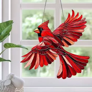 Yousheng Red Bird подвесное украшение акриловая летящая птица подвеска крылатая красная птица ловец солнца украшение для окна рождественской елки 15cm красный