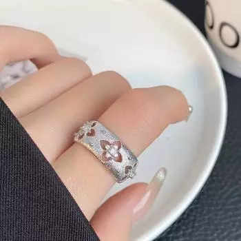 Yousheng Регулируемое открывающееся кольцо с вырезом в виде клевера, широкое кольцо на указательный палец, гальванизированное сплавное украшение для пальцев на каждый день для вечеринок серебряный