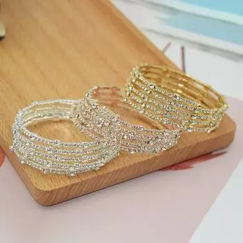 Yousheng Регулируемый браслет из сплава с блестящими стразами, многослойный дизайн, браслет, наручные украшения золотистый