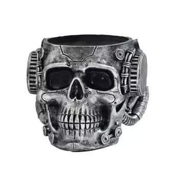 Yousheng Resin Skull Planter Steampunk Machinism Human Skull Plant Pot Gothic Flower Vase with Drainage Hole for Home Office Decor чёрный