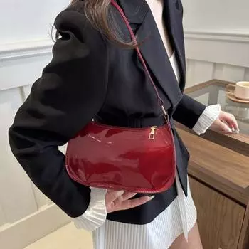 Yousheng Ретро глянцевая сумка через плечо женская однотонная искусственная кожа подмышечная сумка повседневная сумка-хобо водонепроницаемая сумка для повседневной жизни путешествий вечеринок красный