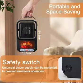 Yousheng Room Heater Warmer 2 режима нагрева Быстрый нагрев Пульт дистанционного управления Энергосберегающий Низкий уровень шума Для использования в помещении Малогабаритный обогреватель US Plug чёрный