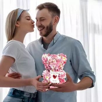 Yousheng Rose Bear для женщин, искусственный розовый медведь на День святого Валентина с коробкой, розовый цветочный медведь, романтический подарок на годовщину дня рождения для нее розовый