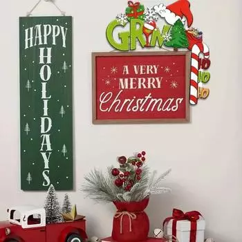 Yousheng Рождественская дверная угловая вывеска, деревянная шапка Санты, дверной уголок, простая установка, угловое украшение для окон дома, дверная рама зелёный