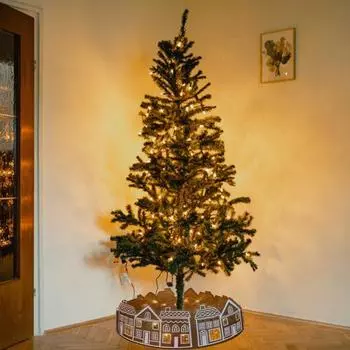 Yousheng Рождественская елка воротник пряничный домик елка юбка воротник со светодиодными огнями рождественская елка основание крышка для праздничного домашнего декора 26Inch