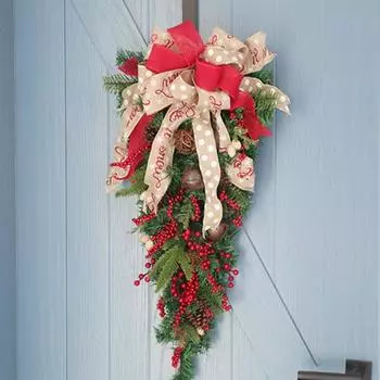 Yousheng Рождественская каплевидная гирлянда ручной работы на рождественскую елку с колокольчиками Искусственные сосновые шишки Рождественские вешалки для венков на входную дверь Декор фермерского дома красный