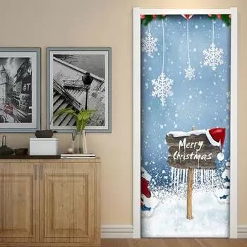 Yousheng Рождественская крышка входной двери Снеговик Дерево Веселый Рождественский фон двери Баннер Подвесное украшение для праздничного домашнего декора A