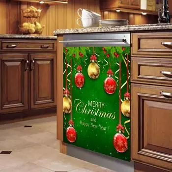 Yousheng Рождественская магнитная крышка для посудомоечной машины Водонепроницаемая ПВХ Веселого Рождества Санта Снеговик Передняя дверца посудомоечной машины Магнитная наклейка Панель Наклейка A
