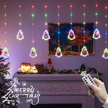Yousheng Рождественская мигающая гирлянда, не бликующая, энергосберегающая, работающая от батареек, гирлянда для елки, лампа-занавес, украшение для рождественской вечеринки Colorful Light
