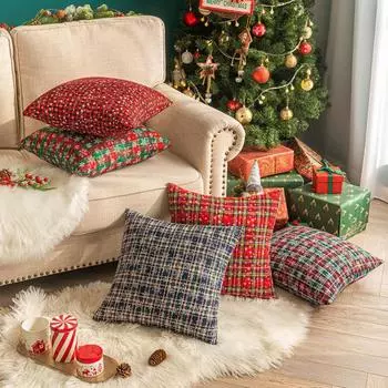 Yousheng Рождественская наволочка со снежинками и принтом в клетку, декоративная наволочка для дивана, наволочка для гостиной, спальни, праздничная подушка для сиденья автомобиля Sh 1pc H