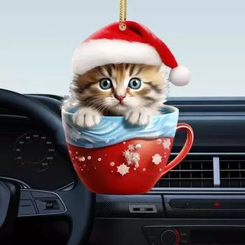 Yousheng Рождественская подвеска для автомобиля в виде кошки 2D акриловое зеркало заднего вида декоративное украшение рождественская елка украшение подарок C