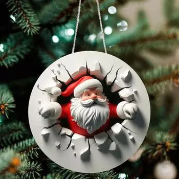 Yousheng Рождественская подвеска Санта-Клауса, акриловый Санта-украшение, двухсторонняя печать, подвесной знак для праздничного декора интерьера автомобиля, стены, окна B