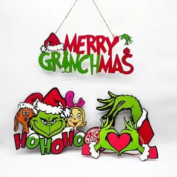 Yousheng Рождественская подвесная табличка деревянная сезонная дверная настенная табличка шапка Санты зеленый эльф праздничный декоративный знак для оконных деревьев