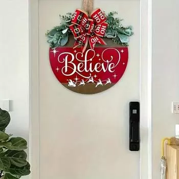 Yousheng Рождественская Приветственная Дверная Вывеска Праздничная Вешалка Для Входной Двери Венок Украшение Веселого Рождества Деревянный Знак Декор Для Домашней Вечеринки 30*30cm
