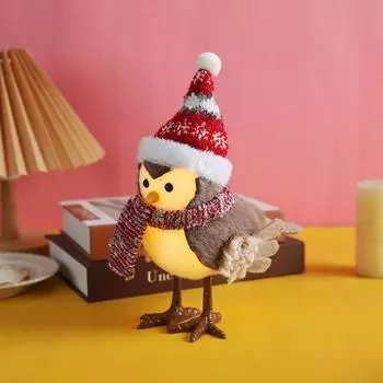 Yousheng Рождественская Птица Ночной Светильник Ручной Работы Плюшевая Птица Настольное Украшение Светящаяся Праздничная Птица Кукла Для Домашнего Декора Подарок На Новоселье
