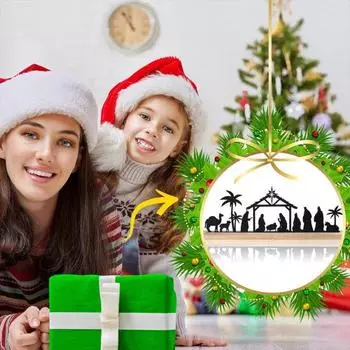 Yousheng Рождественская сцена силуэт настольная табличка с деревянной основой черный металл рождение Иисуса домашний офис настольное украшение рождественское украшение для вечеринки чёрный