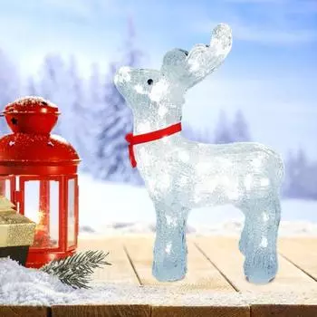 Yousheng Рождественская светодиодная подсветка в виде оленя, акриловое украшение в виде оленя, работающее от батареек, настольная фигурка оленя для рождественского домашнего декора белый