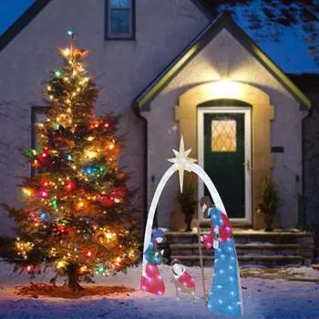 Yousheng Рождественская уличная освещенная сцена Рождества, светодиодная подсветка, знак для двора, рождественский набор Святого семейства, водонепроницаемый декор для двора, газона, сада золотистый