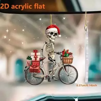 Yousheng Рождественский Череп Украшение Санта-Клауса Скелет Езда на Велосипеде Акриловый Кулон Рождественская Елка Подвесное Украшение Для Внутреннего/Уличного Декора Skull