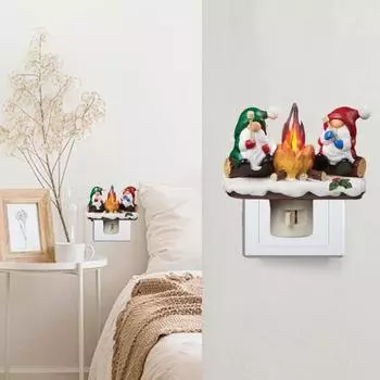 Yousheng Рождественский гном костер мерцающий свет рождественский эльф гном светодиодный ночник пламя домашний офис спальня внутреннее украшение орнамент US Plug