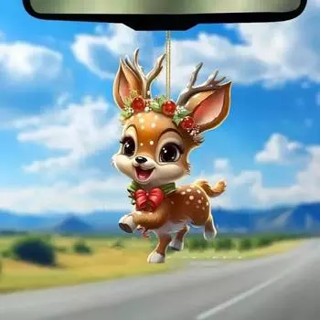Yousheng Рождественский Лось Украшение Плоское Акриловое Подвесное Украшение Мультфильм Олень Праздничный Подвесной Кулон для Рождественской Елки Интерьер Автомобиля Зеркало Заднего Вида Декор Elk