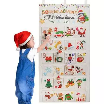 Yousheng Рождественский тканевый адвент-календарь подвесная сумка большой емкости многоразовый рождественский календарь обратного отсчета с 24 карманами бежевый
