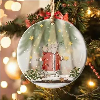 Yousheng Рождественское украшение Круглая акриловая подвеска на елку Мультяшная крыса в красной куртке Подвесное украшение для рождественской елки Автомобильный домашний декор A