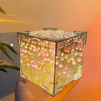 Yousheng ручной работы DIY Тюльпан Ночник Настольное зеркало Лампа на батарейках Простая установка Цветочный светильник Настольный орнамент B синий