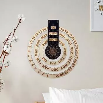 Yousheng ручной вращающийся вечный настенный календарь дата неделя месяцы дисплей деревянный календарь деревенский домашний офис спальня настенный календарь украшение Moon