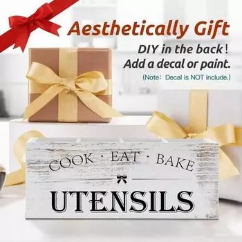 Yousheng Rustic Kitchen Utensil Caddy Деревянный держатель для кухонных принадлежностей со съемными разделителями Органайзер для столешницы Ящик для кухонных принадлежностей Ложки Вилки белый