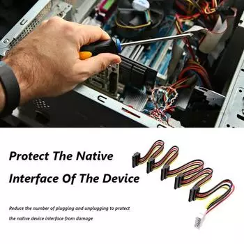 Yousheng SATA Power Splitter Cables 1 x 4 Pin to 5 x 15 Pin SATA Power Supply Adapter Converter Cable Cord for PC Server Hard Drive чёрный/красный