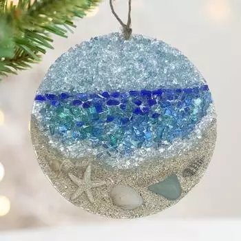 Yousheng Sea Glass Suncatcher Ocean Crashing Wave Beach Ornament Circle Sea Glass Pieces Starfish Seashell Light Catcher для окна M