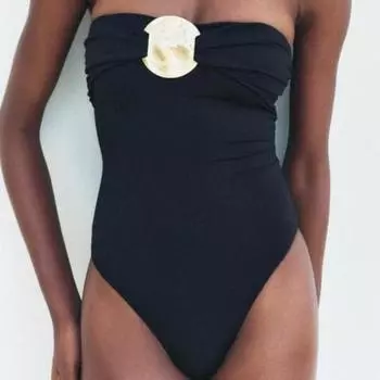 Yousheng Сексуальный Монокини Бандо Без Рукавов Облегающий Слитный Бикини С Металлическими Украшениями Утягивающий Живот Быстросохнущий Слитный Купальник S коричневый