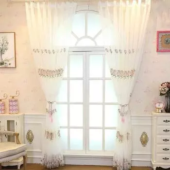 Yousheng Sheer Curtain Цветочная вышитая полупрозрачная ткань рассеивает свет Домашний декор Оконные шторы для гостиной 100x250cm синий