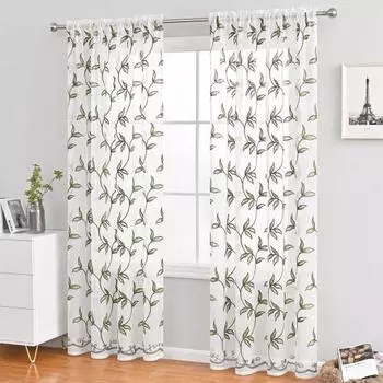 Yousheng Sheer Curtain Привлекательная супер мягкая полиэстеровая декоративная вышитая занавеска на окно для дома S зелёный