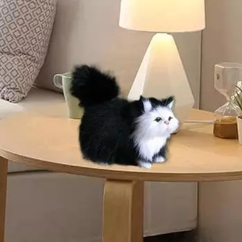 Yousheng Simulation Cat Украшение Реалистичная плюшевая игрушка-кошка из искусственного меха Модель животных Furry Cat Кукла Подарок для детей Любителей кошек B