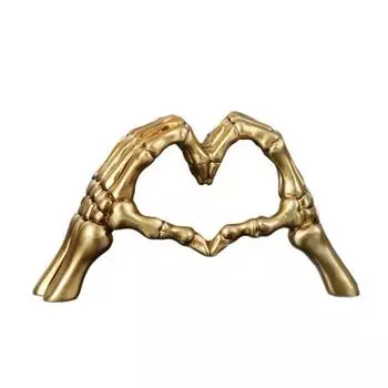 Yousheng Скелет Руки Сердце Скульптура Готическая Статуэтка Жест Любви из Смолы Форма Сердца Жест Пальцами Скелета Фигурка для Хэллоуина Домашний Декор Подарок золотистый