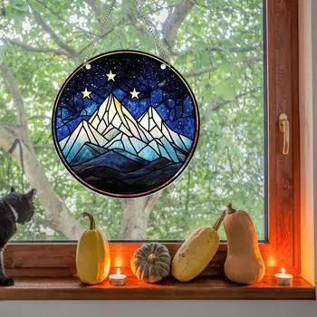 Подвеска Yousheng Snow Mountain, окрашенная акриловая подвеска для окна, украшение для звездного неба, заснеженная гора, украшение для окон, стен, дверей синий