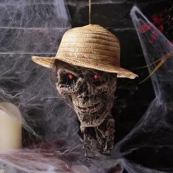 Yousheng соломенная шляпа череп активируется звуком подвесной реквизит пугало со светящимися глазами жуткий подвесной череп украшение для Хэллоуина декор дом с привидениями Skull