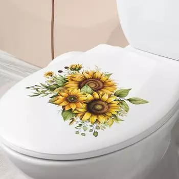 Yousheng Spring Sunflower Наклейка для унитаза Съемная самоклеящаяся водонепроницаемая ПВХ настенная наклейка для гостиной Цветочная ванная комната Украшение для крышки унитаза Наклейка жёлтый