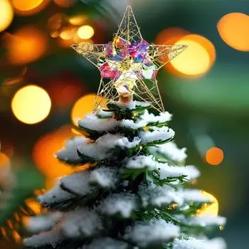 Yousheng Star Tree Topper, легкая металлическая елочная верхушка, звездное украшение с лампочками, работающая от батареек, пятиконечная звезда, верхушка для украшения рождественской елки 20x25cm золотистый