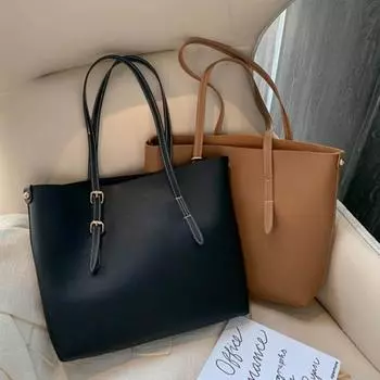 Yousheng сумка на одно плечо, большая вместительная верхняя ручка, регулируемая молния, искусственная кожа, однотонная женская сумка-тоут для работы темно-коричневого