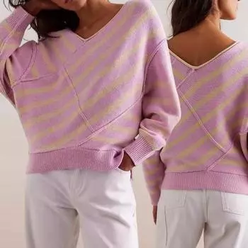 Yousheng свитер с длинным рукавом женский полосатый цветной вязаный свитер V-образный вырез свободный пуловер джемпер топы повседневная одежда S