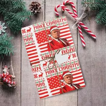 Yousheng Trump Wraping Paper Рождественская упаковка для подарков с изображением президента Трампа Рождественская упаковочная бумага с изображением Трампа для праздничной вечеринки 76x91CM A