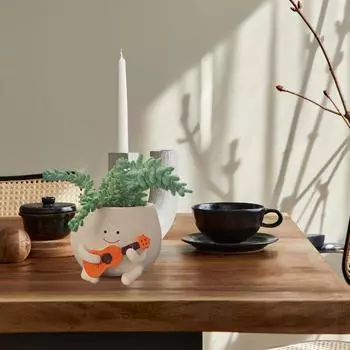 Yousheng Улыбающееся лицо Суккулент Кашпо Смола Настольный цветочный горшок Маленькие растения Суккуленты Цветочный горшок Садоводство Подарок для любителей музыки бежевый