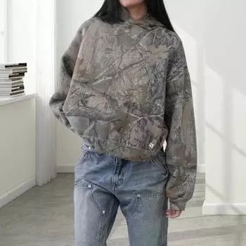 Yousheng унисекс осень-зима толстовка с капюшоном хип-хоп стиль винтаж длинные рукава принтованный застежка-молния толстый теплый капюшон карманы уличная свободная куртка S хаки