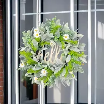 Yousheng Весенний венок Искусственный цветок Зеленая гирлянда Фермерский дом Приветственный знак Входная дверь Приветственная тарелка Венок для внутреннего и наружного украшения 40cm